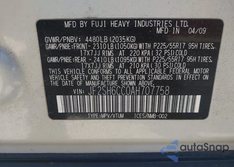 2010 Subaru Forester 2.5X Premium z USA, uszkodzony, nr VIN JF2SH6CC0AH707758